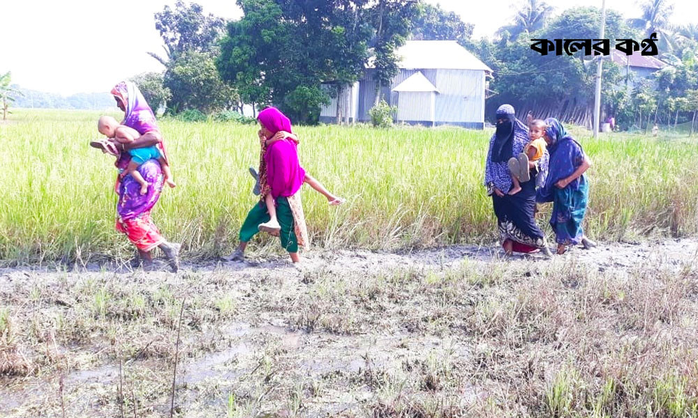 ফরিদপুরের সালথা উপজেলার ছোট একটি গ্রাম সোনাডাঙ্গী। সেখানে ৫০টির মতো পরিবার বসবাস করে। তবে গ্রামটিতে প্রবেশের কোনো রাস্তা নেই। তাই ব্যক্তি মালিকানাধীন জমির আইল দিয়ে হাটবাজার ও জেলা-উপজেলা শহরে আসা-যাওয়া করে আসছেন বাসিন্দারা। ছবি : কালের কণ্ঠ