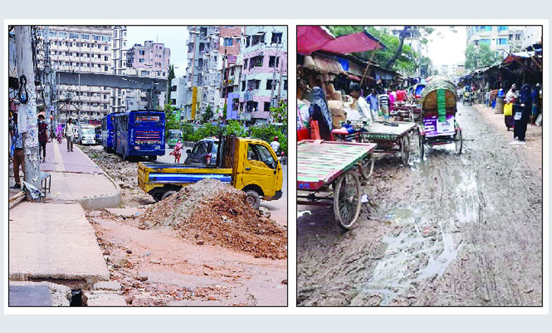 রাজধানীতে ভাঙাচোরা অনেক সড়ক