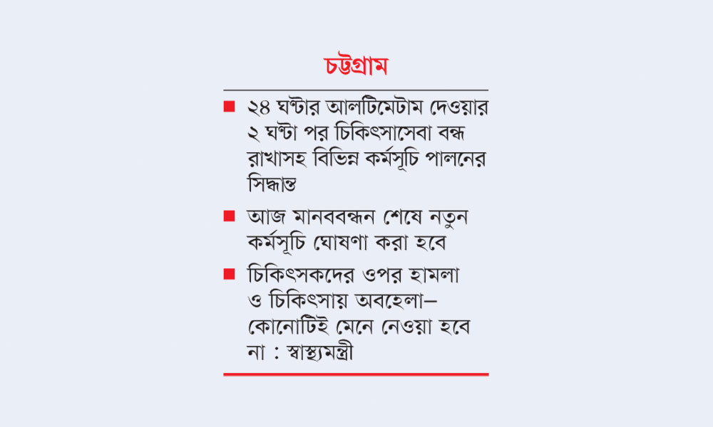 আন্দোলনের হুমকি চিকিৎসকদের