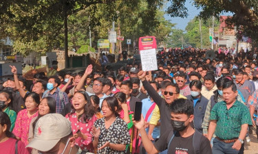 ঢাকায় পাহাড়ি শিক্ষার্থীদের ওপর হামলার প্রতিবাদে রাঙামাটিতে বিক্ষোভ