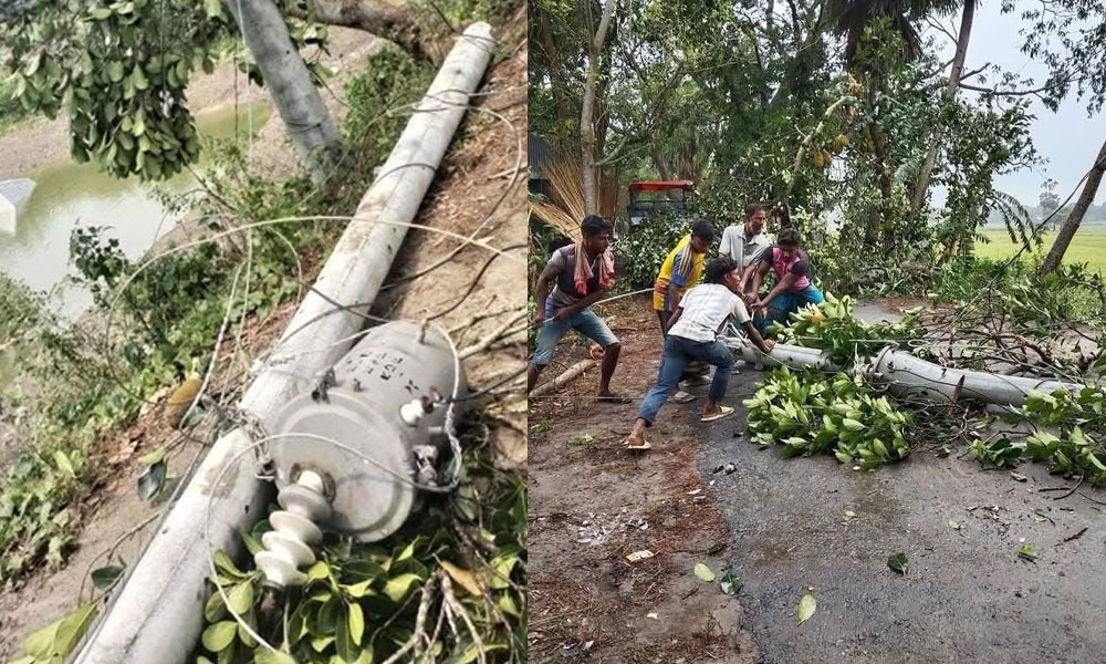ফরিদপুরে ৫ মিনিটের ঝড়ে উপড়ে গেছে বিদ্যুতের খুঁটি, সংযোগ বন্ধ