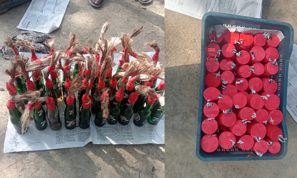 চকপাড়া সীমান্তে ককটেল ও পেট্রলবোমা উদ্ধার