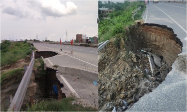 উদ্বোধনের ৩ বছরেই ভেঙে গেল ৬০৯ কোটি টাকার সেতুর সংযোগ সড়ক