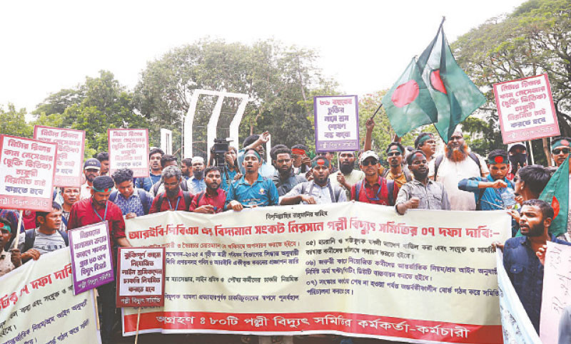 সাত দফা দাবিতে বিক্ষোভ করেন ৮০টি পল্লী বিদ্যুৎ সমিতির কর্মকর্তা-কর্মচারীরা