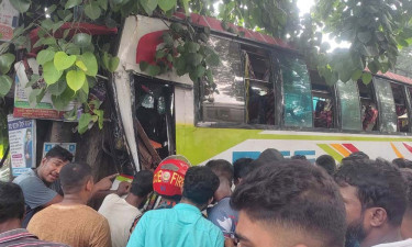 মধুখালীতে বাস নিয়ন্ত্রণ হারিয়ে গাছে ধাক্কা, ভ্যানচালক নিহত, আহত ১৯