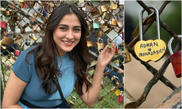 প্যারিসে স্বামীর নামে ‘প্রেম তালা’ লাগিয়ে দিলেন মেহজাবীন