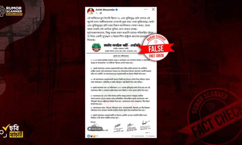 ‘জুলাই সনদ অধিকারনামা’ শিরোনামে এনসিপির নামে ভুয়া বিজ্ঞপ্তি প্রচার