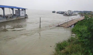 পদ্মার তীব্র স্রোতে ভেঙে পড়ল লঞ্চ ঘাটের জেটি, দুর্ভোগে যাত্রীরা