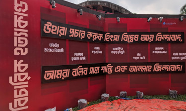 সরিয়ে ফেলা ছবির দেয়ালে শিবিরের সাম্য শান্তির বার্তা