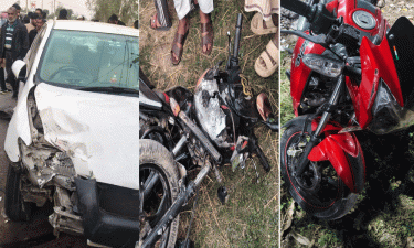 প্রাইভেট কারের সঙ্গে দুই মোটরসাইকেলের সংঘর্ষ, আরোহীর মৃত্যু