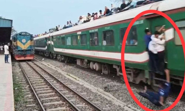 চলন্ত ট্রেন থেকে পড়ে অল্পের জন্য প্রাণে বাঁচলেন পুলিশ সদস্য