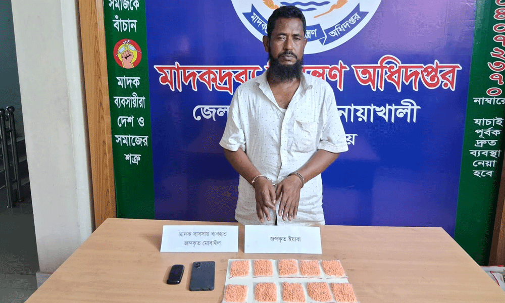 নোয়াখালীতে ৪ হাজার পিস ইয়াবাসহ গ্রেপ্তার মাদক কারবারি