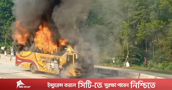 বগুড়ায় চলন্ত বাসে আগুন, অল্পের জন্য রক্ষা পেলেন যাত্রীরা