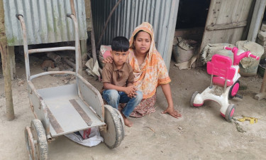 দুই হাতের ওপর ভর করেই চলছে দিনাজপুরের রেবেকার জীবন