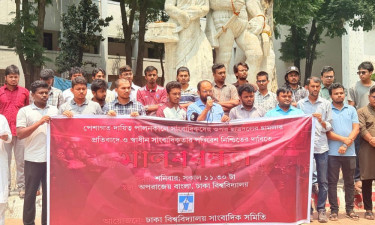 সাংবাদিকদের ওপর হামলার প্রতিবাদে ঢাবি সাংবাদিক সমিতির মানববন্ধন