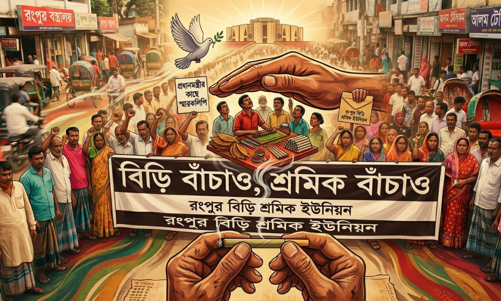 “বিড়ি বাঁচাও, শ্রমিক বাঁচাও” স্লোগানে রংপুরে মানববন্ধন, প্রধানমন্ত্রীর কাছে স্মারকলিপি