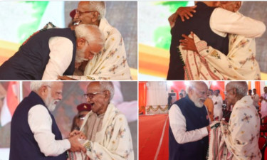 ব্রিগেডের মঞ্চে প্রবীণ নেতার পা ছুঁয়ে প্রণাম করলেন মোদি, কে তিনি?