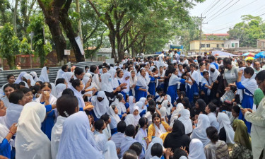 বাসস্টপেজের দাবিতে সড়ক অবরোধ শিক্ষার্থীদের