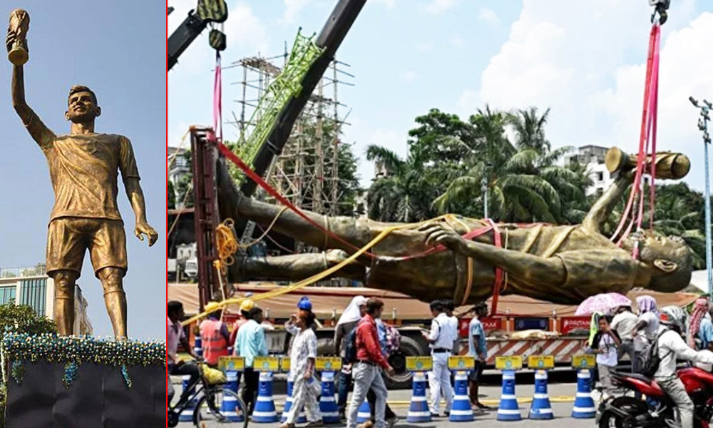 কলকাতা থেকে সরানো হলো মেসির ৭০ ফুট উচ্চতার ভাস্কর্য, জানা গেল কারণ