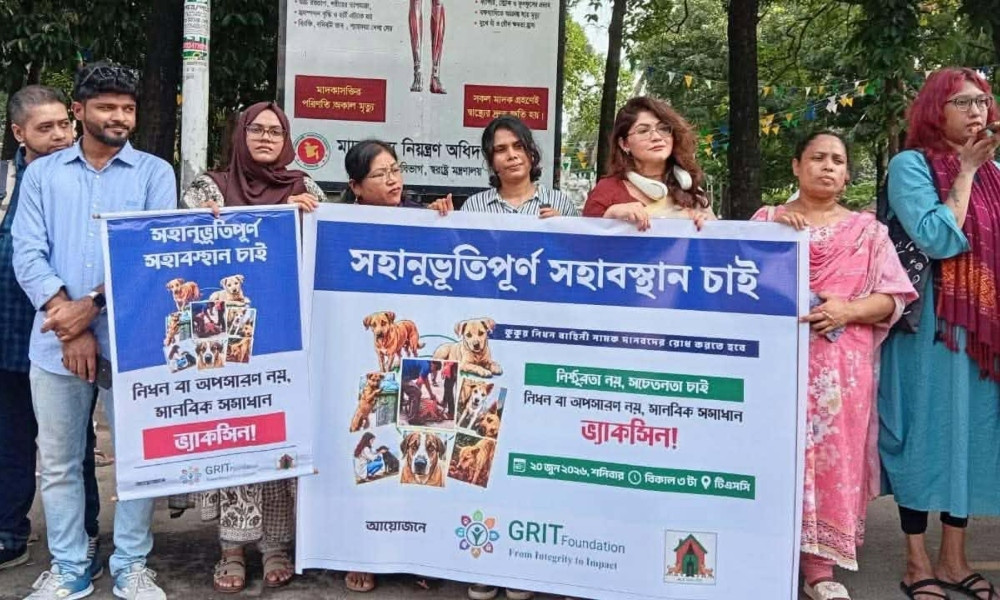 পথকুকুর নিধনের প্রতিবাদে ঢাবিতে মানববন্ধন