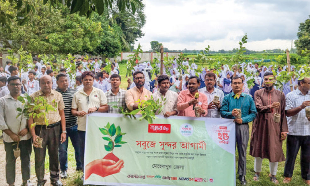 কাঠালিয়া ও মেহেরপুরে চারা বিতরণ